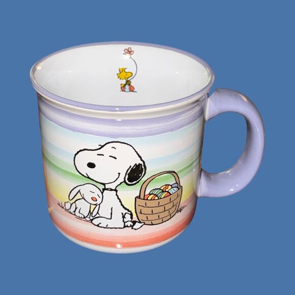 2023 New Colorful Stripes 19oz Coffee Mug Snoopy & Easter Bunny Basket Eggs - Picture 5 of 8